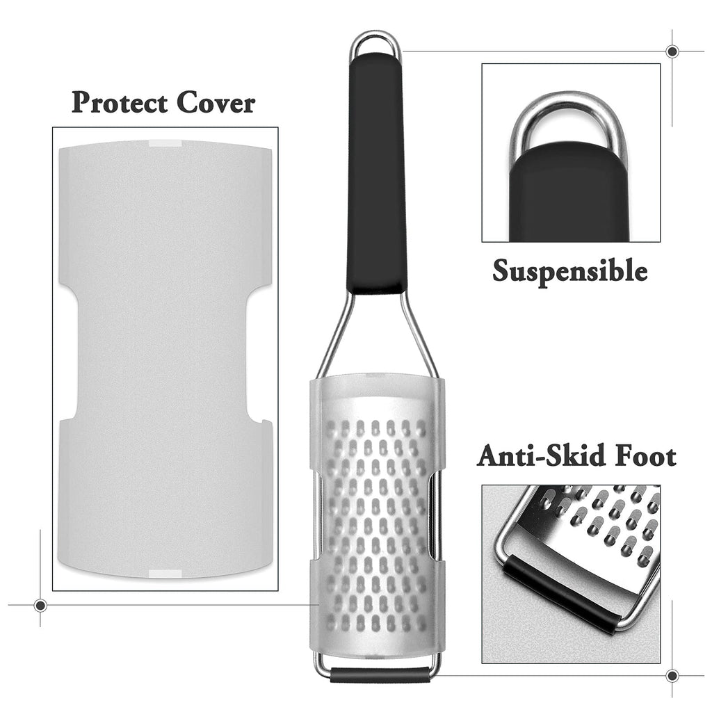 Cambom Lemon Zester Grater Three-piece Suit - Heavy Duty Kitchen Tool for Parmesan Cheese, Ginger, Garlic, Nutmeg, Chocolate, Vegetables，Fruits，Stainless Steel Grater Dishwasher Safe Black