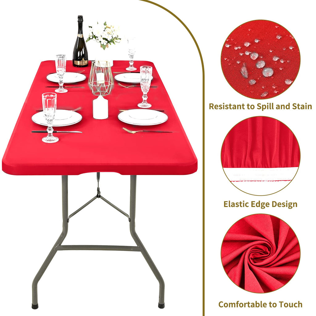 REWOMC 10 Pack Stretch Table Top Cap Cover, Red, 30" x 96"