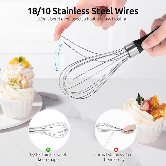 U-Taste Wire Whisk for Cooking, 18/10 Stainless Steel Balloon Wisk, S/Black