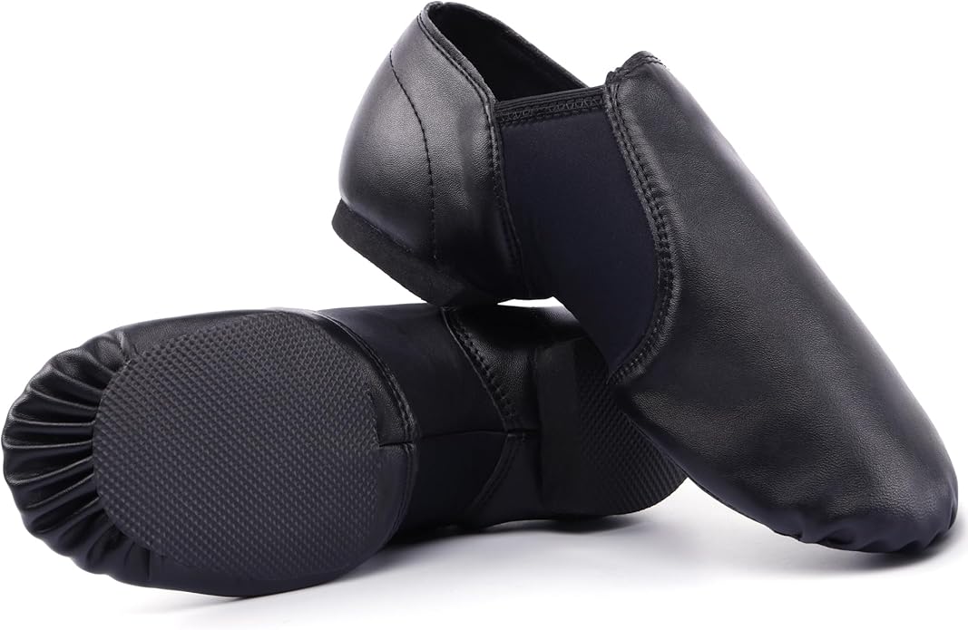 Linodes Unisex 006 PU Leather Upper Slip-on Jazz Shoe for Women and Men's Dance Shoes-Black 8.5M