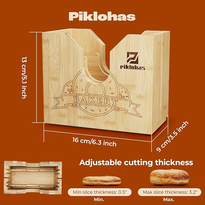 Piklohas 2026 Bagel Slicer, Bamboo Bread Slicer for Small and Large Bagels