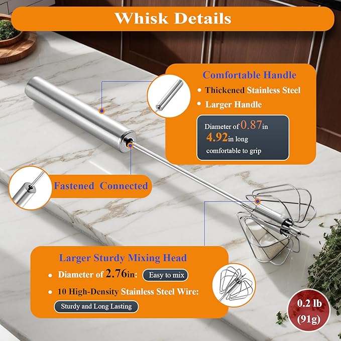 Mzrnfcyk Stainless Steel Semi Automatic Whisk Egg Beater, 10in