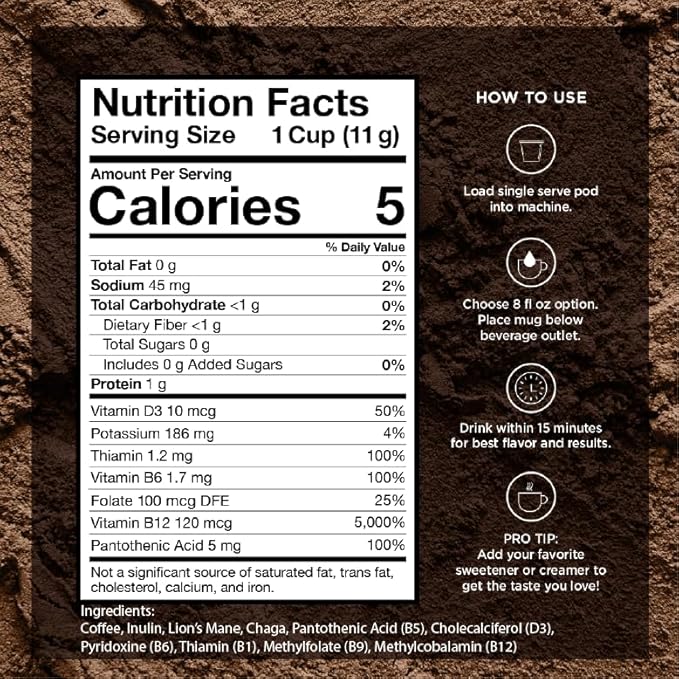 VitaCup Mushroom Coffee Pods, with Lions Mane for Memory & Clarity, 64ct