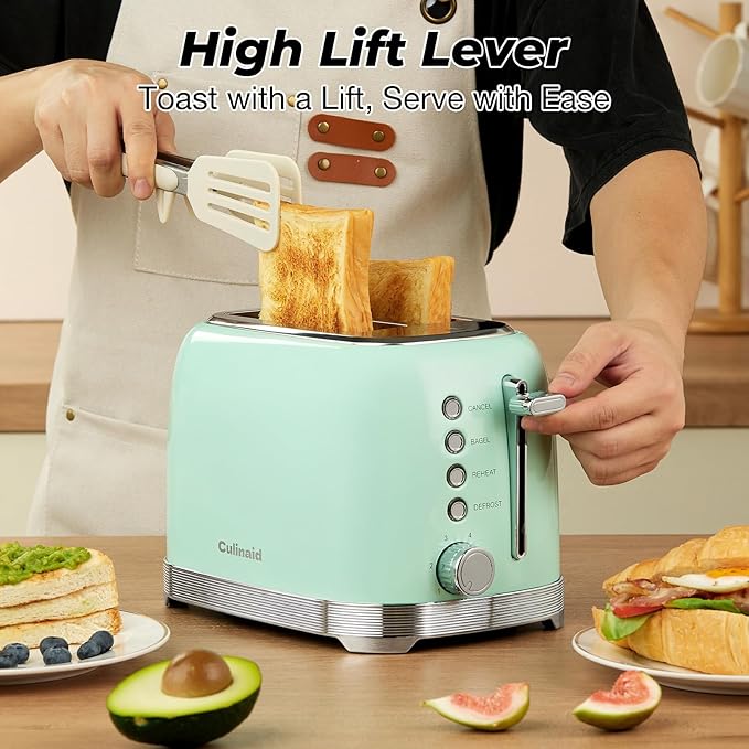 Culinaid Toaster 2 Slice Retro Stainless Steel, Aqua Green