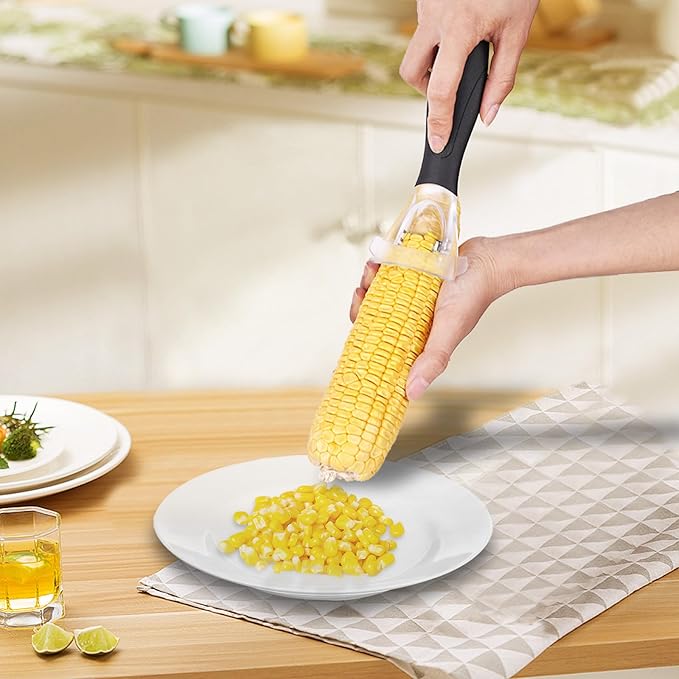 Corn Peeler, Corn Cob Stripper with Ergonomic Handle, Corn on the Cob Remover Corn Kernel Cutter #1114