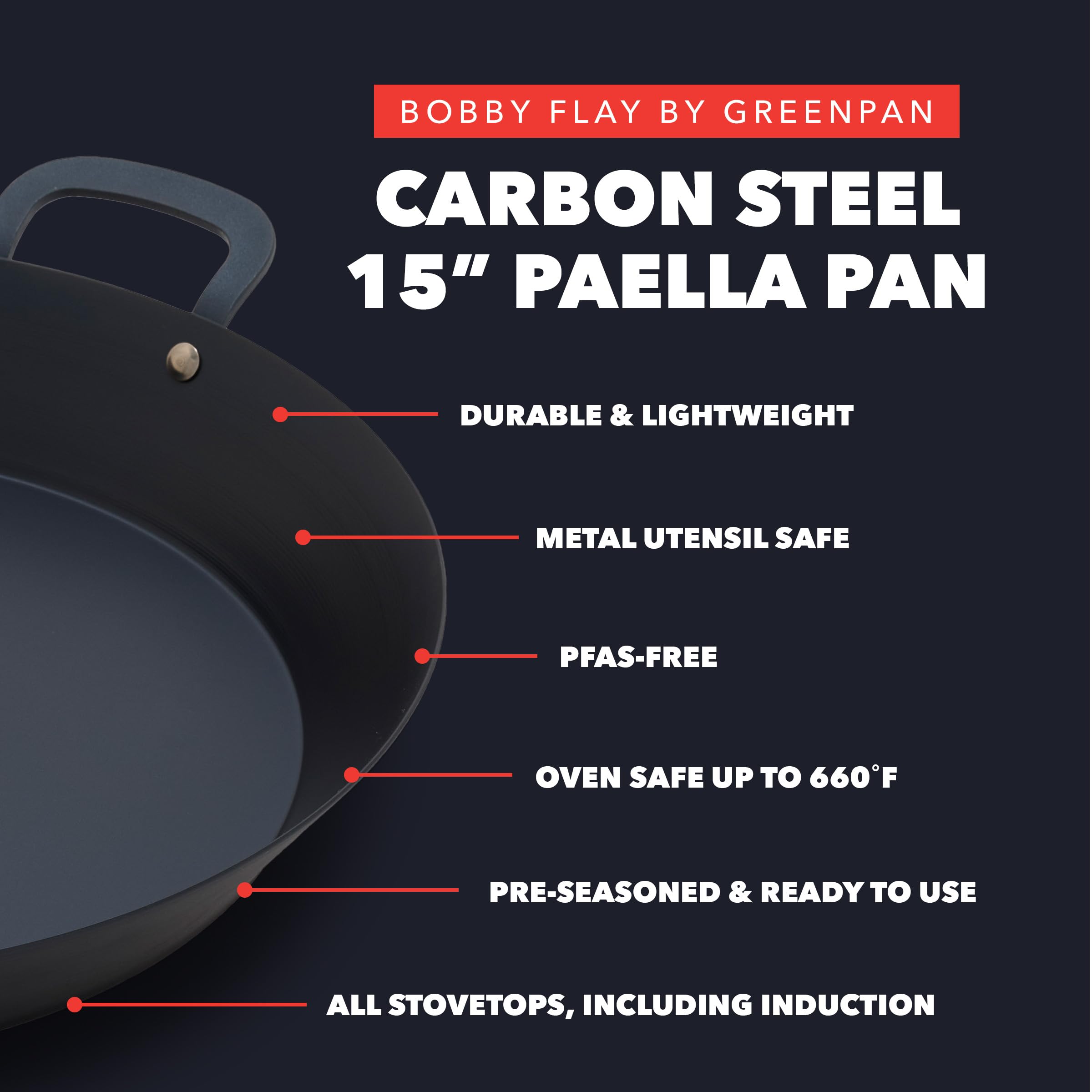 GreenPan x Bobby Flay 15" Pre-Seasoned Carbon Steel Paella Pan