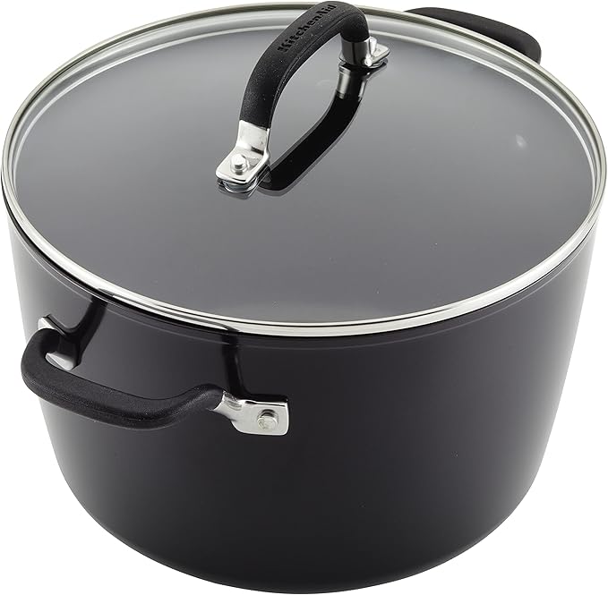 KitchenAid Hard Anodized Nonstick Cookware Stockpot with Lid, 8-Quart, Onyx Black