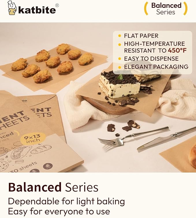 Katbite 9x13 Inch Parchment Paper Sheets 130PCS, Unbleached Non-Stick