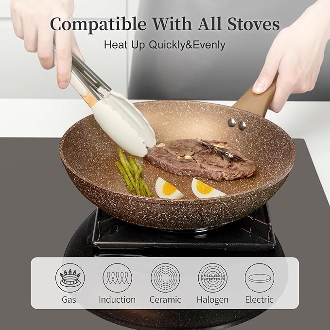 Innerwell Nonstick Ceramic Frying Pans Skillets Set with Lid 8"+9.5"+11"