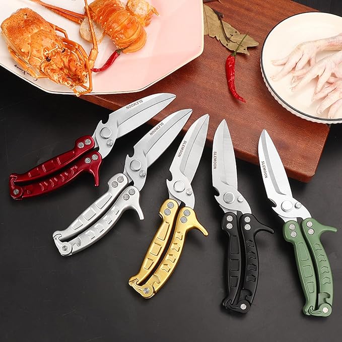SLEMOON Heavy Duty Kitchen Shears,Poultry Shears with Safety Lock,Green