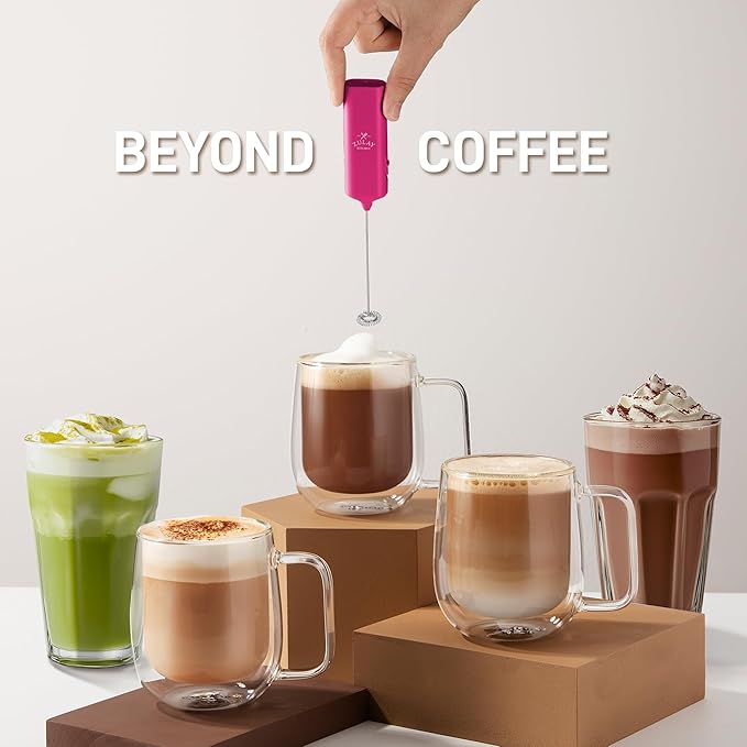 Mini & Mighty Milk Frother Wand – Powerful Handheld Coffee Frother, Battery Operated Drink Mixer – Compact Pocket Size – Detachable Whisk for Latte, Cappuccino, Matcha, Hot Chocolate