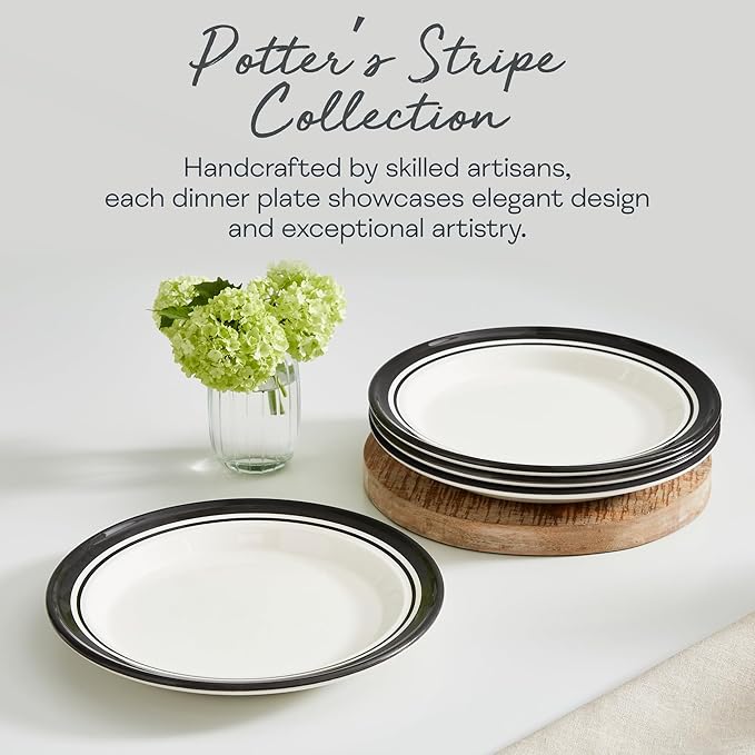 Portmeirion Potter's Stripe Dinner Plate - Black, Set of 4