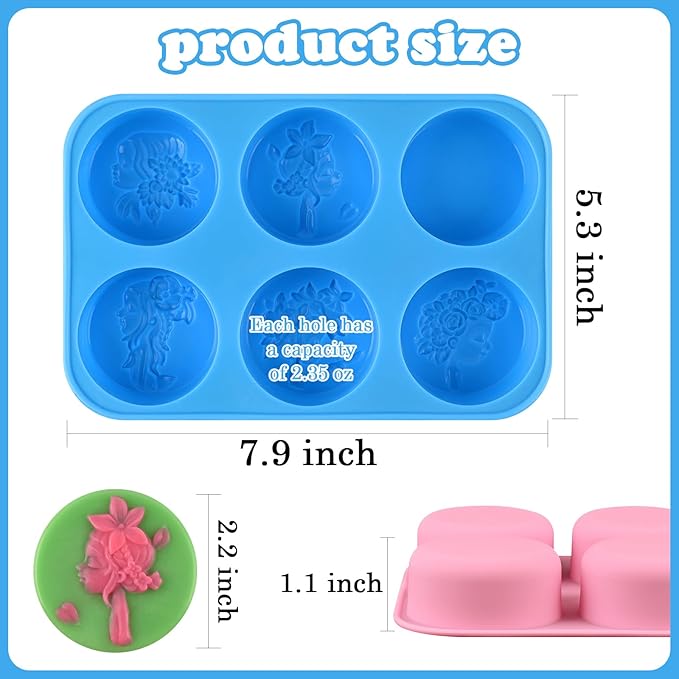 Moukiween Round Silicone Soap Molds, 2PCS Girls Cylinder Silicone Molds