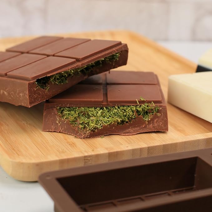 Dacthuw Chocolate Bar Mold, 1 Inch Deep Chocolate Molds Silicone for Homemade Dubai Pistachio/Candy/Snacks, 2 Pcs Large Silicone Molds with Three Bars Cavities, Food Grade and Break Apart