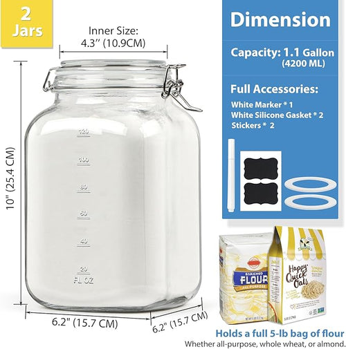 1 Gallon Glass Jars, Large Glass Storage Containers with Lids, Mason Jar