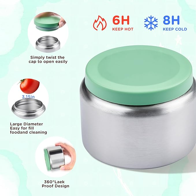 JXXM Bento Lunch Box for Kids With 8oz Thermo, Leakproof Bento Box with with 2 Compartments, Insulated Bottle, Lunch Bag