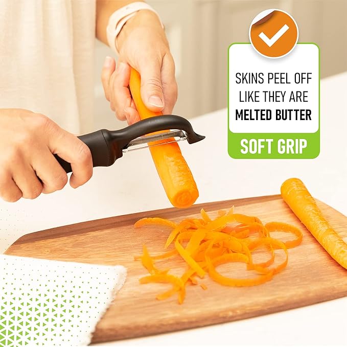 Spring Chef Swivel Vegetable Peeler for Kitchen w/Soft Grip Handle, Black