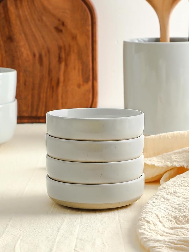 famiware Ceramic Soy Sauce Dish, 4oz Dipping Bowls Set of 6, Light Gray