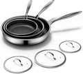 KURRUNGIE Non Stick Frying Pans Set with 3 Lid, Non-Toxic Hybrid Pans Set Nonstick (8+10+12inch),Pan for cooking, nonStick Cookware, Dishwasher and Oven-Safe Cookware Sets, Stainless Steel Skillets