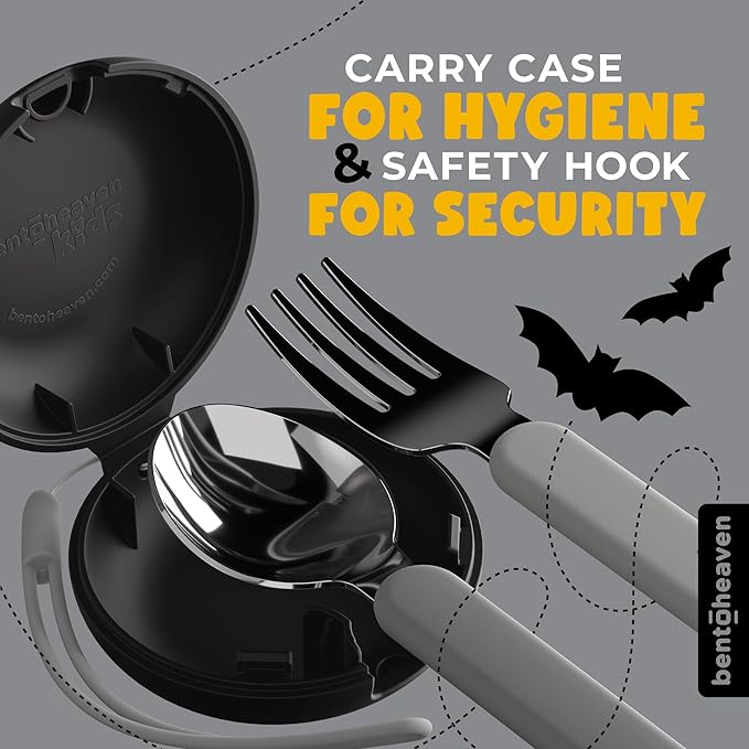 Bentoheaven Kids Utensils Set with Case, Reusable Fork & Spoon, Vampire