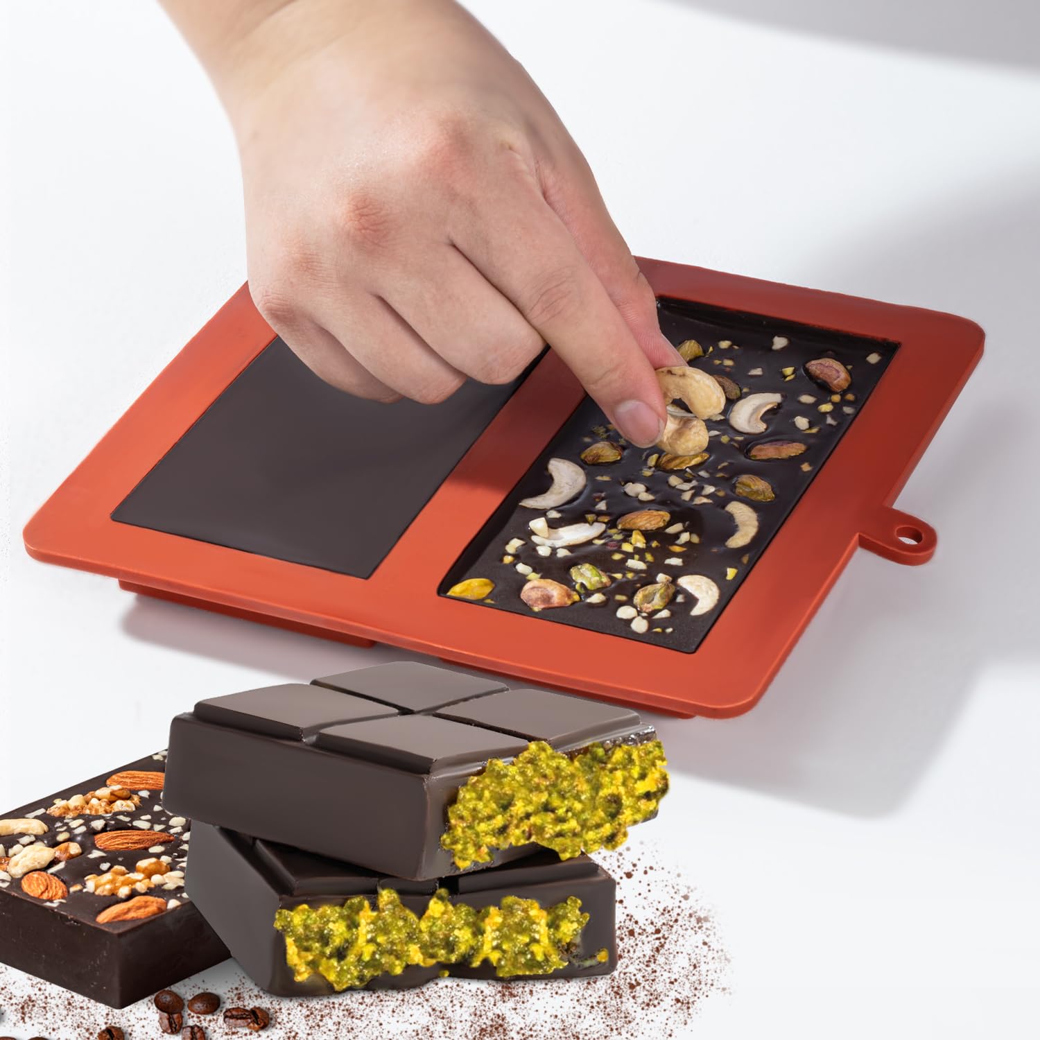 UWILLION Chocolate Bar Mold Deep Dubai 1 Inch Pistachio Chocolate Bar Silicone Thick Mold for Stuffed Bar, Large Candy Bar Mould for Filling