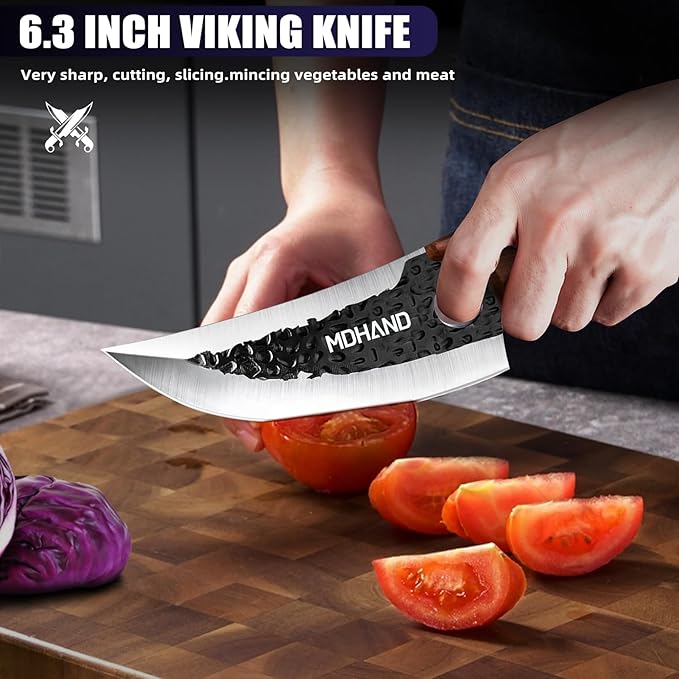 MDHAND Butcher Knife Set, Hand Forged Serbian Chef Knife Set Gift for Men