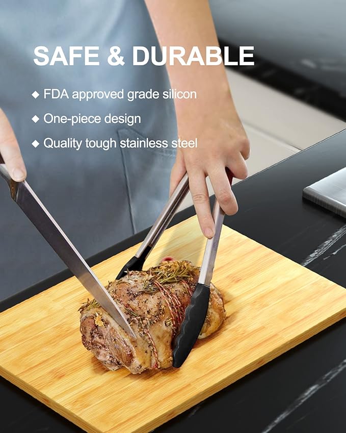 Bnlcd Good Grip Cooking Tongs with Silicone Tips, Set of 3-7" 9" and 12"