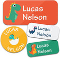 Bunny Badges Personalized Daycare Name Labels for Kids (130 Labels) - Custom Waterproof Name Stickers for Clothing Tags, Water Bottles, Lunch Boxes and School Supplies (Dinosaurs)
