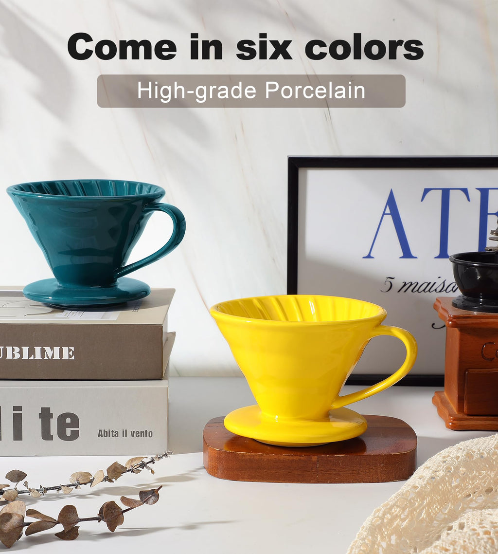 Wmazio Pour Over Coffee Dripper - Ceramic Pour Over Coffee Maker Cone, Porcelain Coffee Drip, Pour Over Single Cup, Manual Brew Maker for Home, Cafe, Office - 1-4Cup, V60 Size 02 (Dark green)