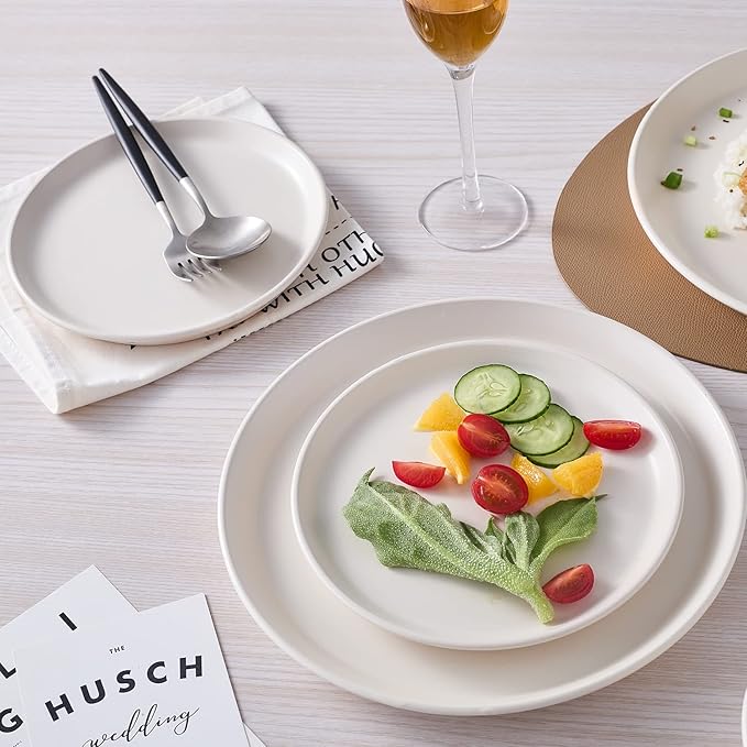Stone Lain Jules Stoneware 16-Piece Dinnerware Set, Plates and Bowls, Service for 4, Off White, Microwave & Dishwasher Safe