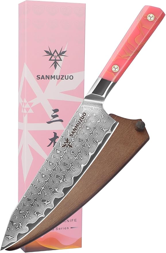 SANMUZUO Kitchen Chef Knife 8 Inch, Professional Kitchen Knife, Ultra Sharp Damascus Powder Steel with Full-tang Resin Handle, SHENG Series