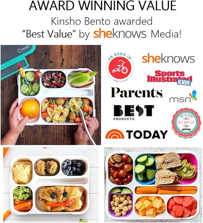 kinsho Bento Lunch Box, Ice Pack Insulated Bag for Kids Boys, Teal + Orange
