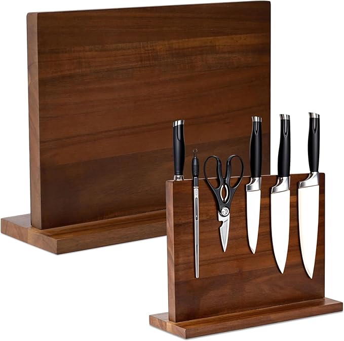 YelloIris Wooden Magnetic Knife Holder - Dual - Sided Stand with Enhanced Magnets for Multifunctional Kitchen Knife Storage - Stylish, Durable, and Strong (Knives Not Included) - 12" x 9" - 3.48 lbs
