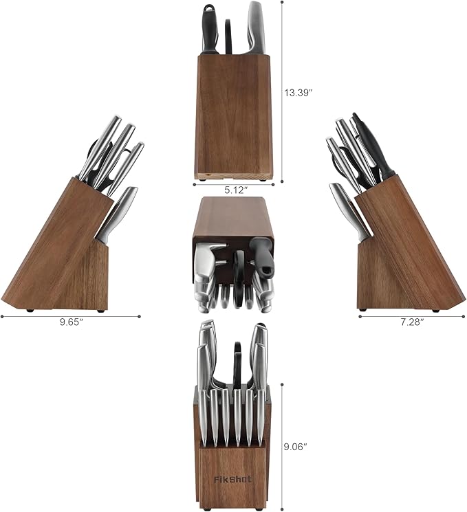 FIKSHOT 14 Pieces Knife Block Set German Stainless Steel with Sharpener