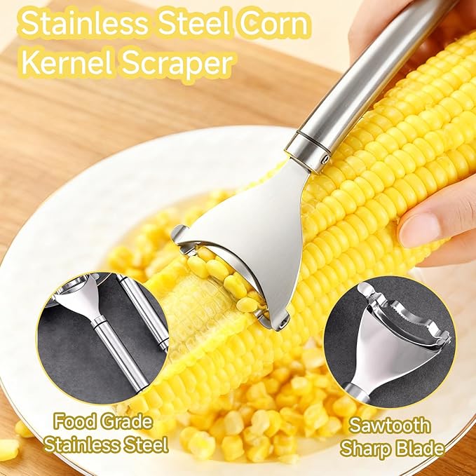 3 Pcs Corn Tool Set – 2026 Upgraded Corn Peeler for Corn on the Cob,Corn Holder, Corn Cob Stripper Tool,Multi-Use Corn Cob Stripper Tool for Home Kitchen, Outdoor Barbecues & Camping