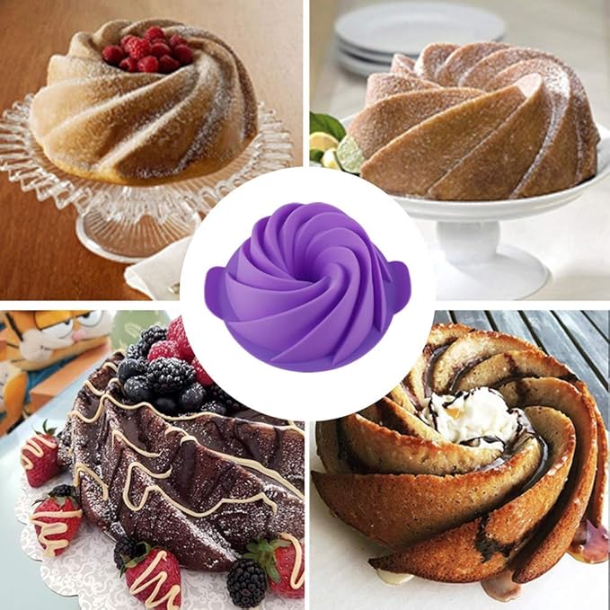 SHEbaking Silicone Jello Molds Non Stick Baking Mold, Fluted Tube Cake Pan Bakeware for Jello, Gelatin, Mousse and Cakes, BPA Free