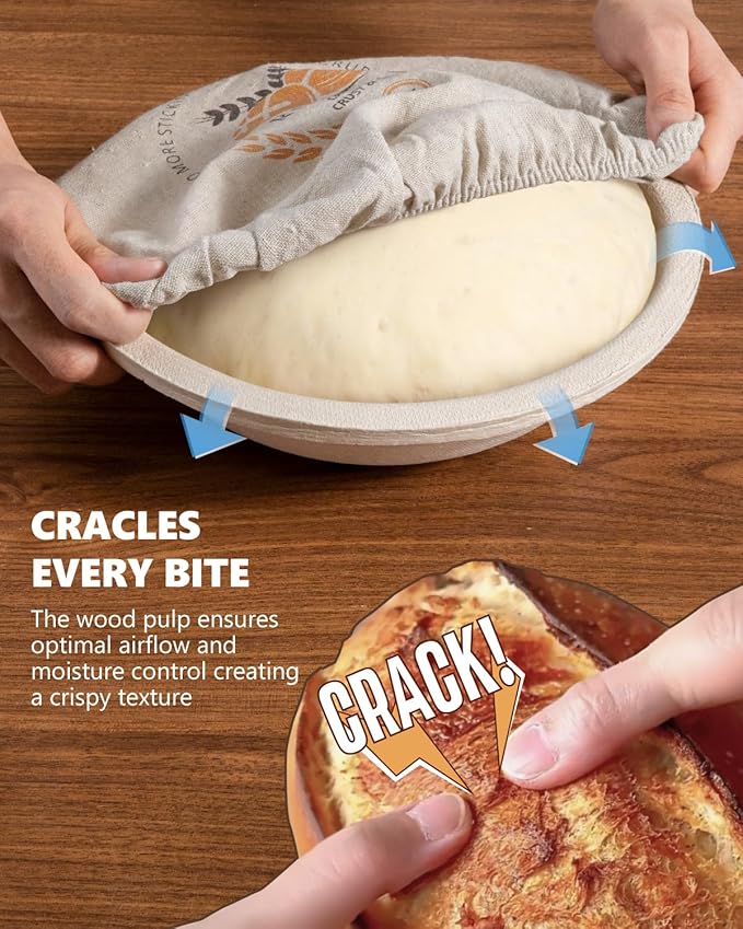 Rorecay Wood Pulp Banneton Bread Proofing Baskets, Set of 2, 9 Inch Round