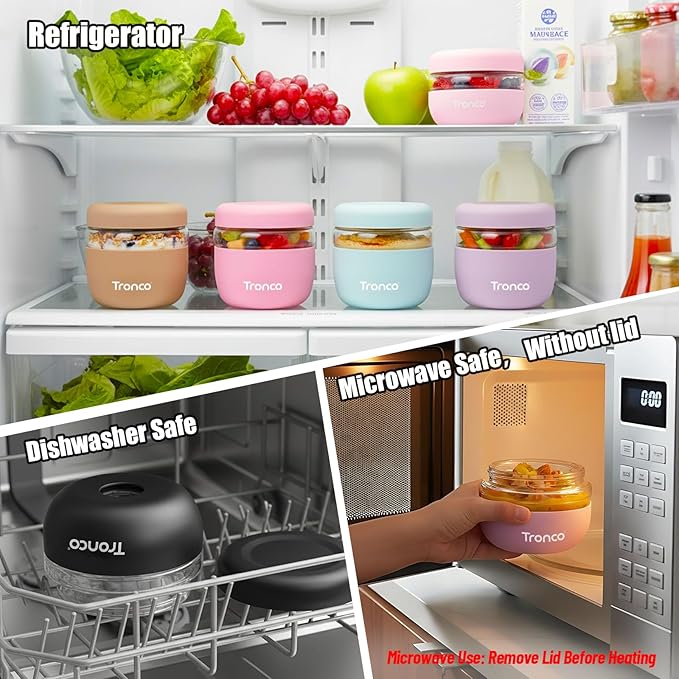 Tronco 16 oz Glass Food Storage & Lunch Bowl Containers with Airtight Lids