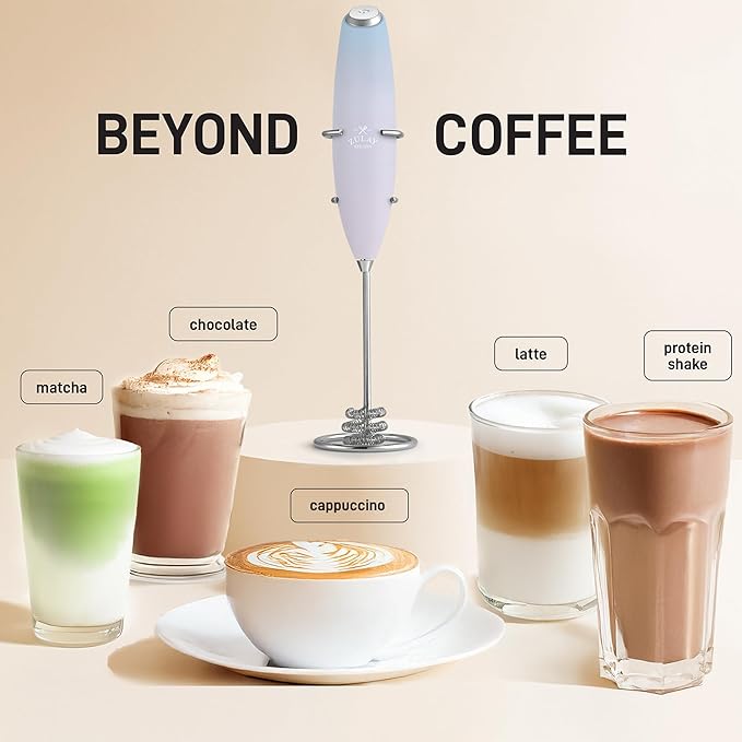 Zulay Kitchen Powerful Milk Frother Wand With Duracell Batteries - Ultra Fast Handheld Drink Mixer - Electric Whisk Foam Maker for Coffee, Lattes, Cappuccino & Matcha - Triple Whisk - Pale Cloud