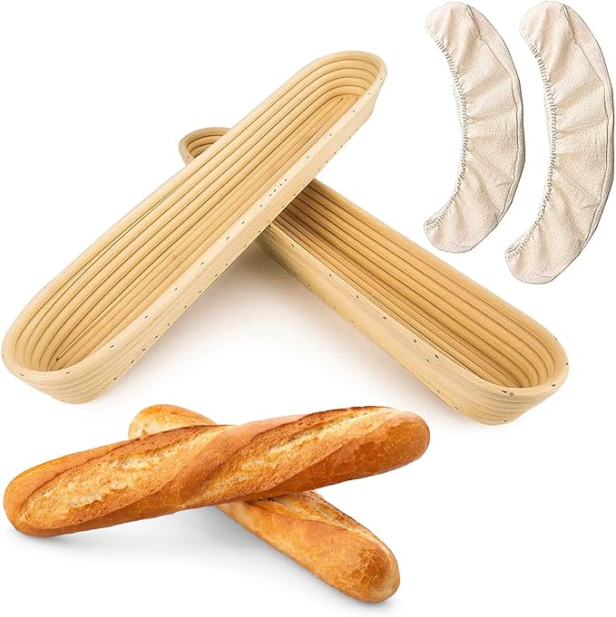 Liliadon Bread Proofing Basket Sourdough Bread Baking Supplies Starter Kit Set (Baguette Baskets)