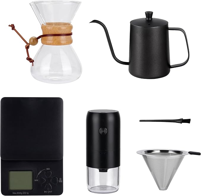 Pour Over Coffee Set with Coffee Scale and Coffee Bean Grinder Electric