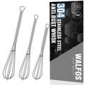 Walfos Mini Whisk,304 Anti-Rust Small whisk,Sturdy Stainless Steel Wire Tiny Whisks 6+7+8in,Ideal for mixing individual eggs, jams, spices and other small portion ingredients.(3pcs）