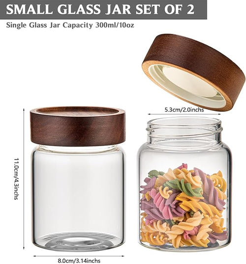 10 oz Small Glass Jars with Top Screw Lid Round Herb Coffee Bean Ground Storage Canister Clear Glass Food Container for Pantry Sugar Tea Coffee Bean Spice Nuts Cookies Bath Salts (2×300ml(10oz))