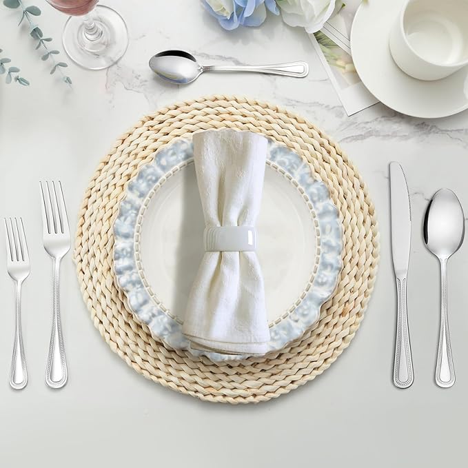 Gymdin 24 PCS Spoons and Forks Set, Food Grade Stainless Steel with Pearl Dot Design Handle Silverware Set, Mirror Polished Dishwasher Safe, Silverware Forks and Spoons for Home or Restaurant