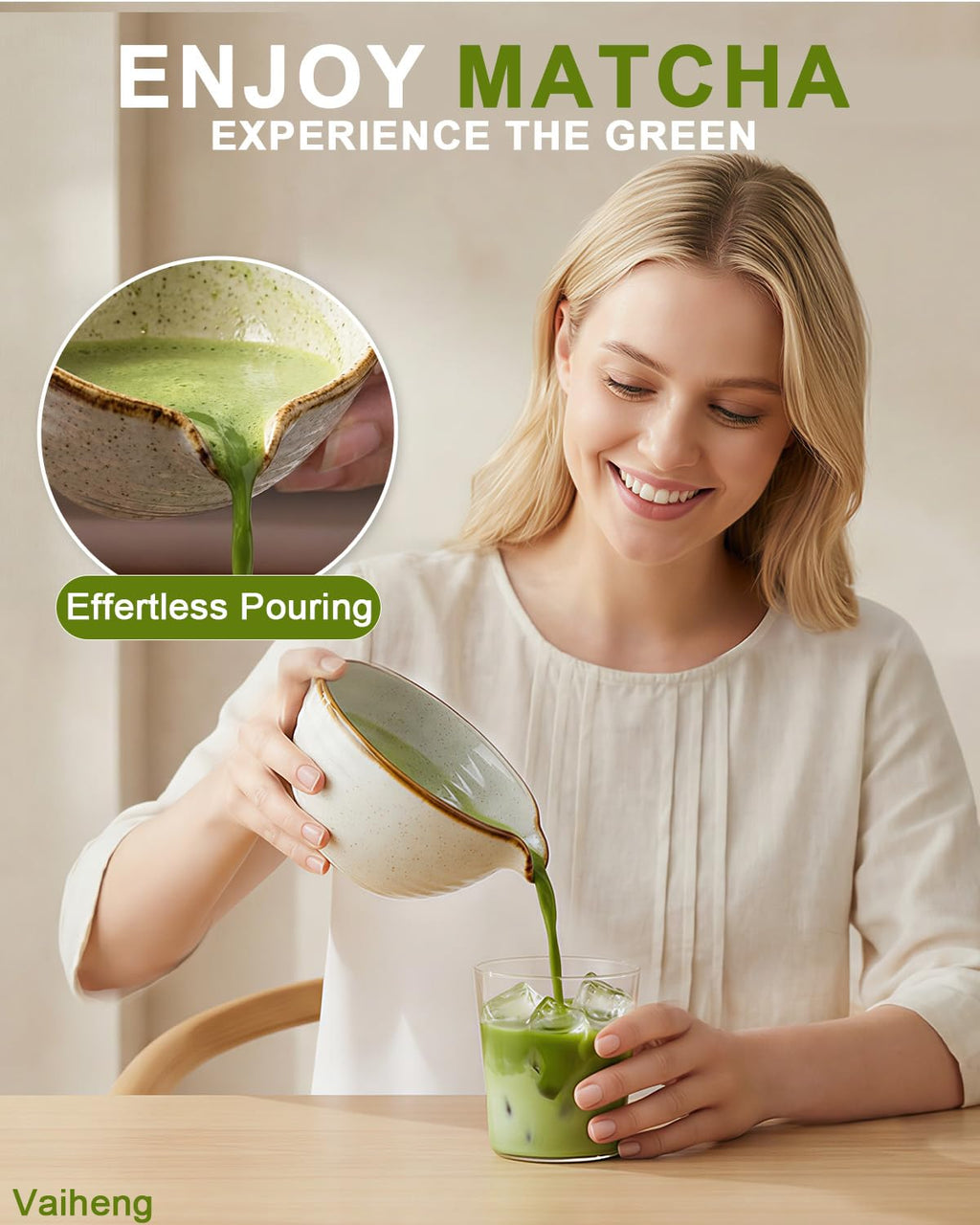 Vaiheng Matcha Whisk Set with Matcha Bowl, Matcha Whisk Holder Matcha Bamboo Whisks, Scoop, Sifter, Mothers Day Gifts for Women Mom Her Girl Friend Home Kitchen Decor Kit for Tea Enthusiasts