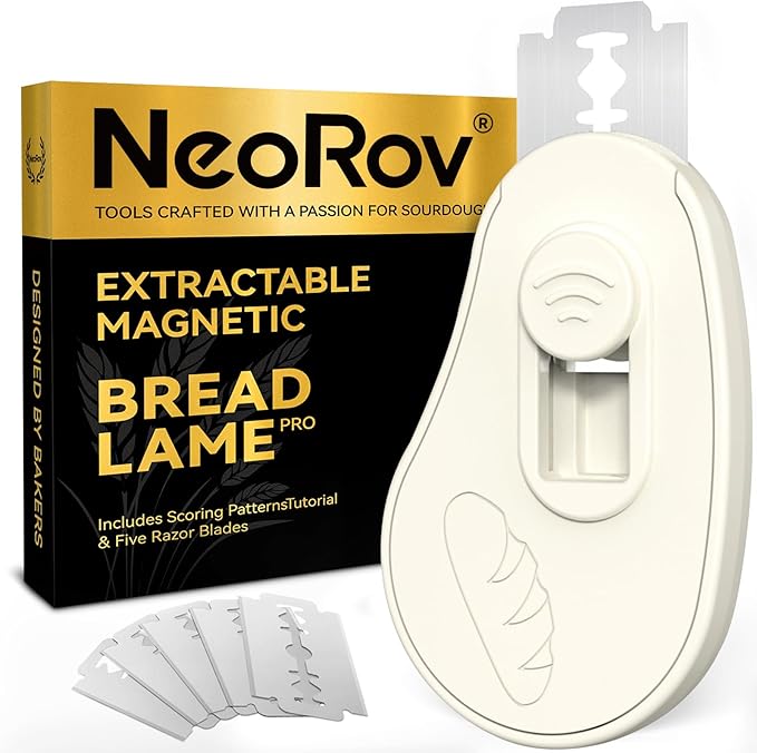 NeoRov Extractable & Magnetic Bread Lame Dough Scoring Tool - Professional Sourdough Scoring Tool - Sourdough Bread Baking & Bread Scoring Tool - Scoring Patterns booklet & 5 Razor Blades (Cream)
