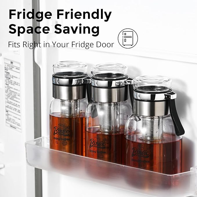 Bincoo Glass Cold Brew Coffee Maker with Extended Fine Mesh Filter, Tea Infuser Bottle Iced Coffee Maker with Thick Borosilicate Glass (750ml/24oz)