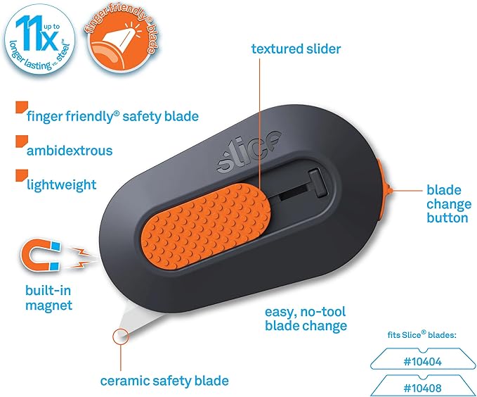 Slice Mini Box Cutter | Manual Retracting | Safe Ceramic Box Cutter Lasting 11x Longer than Metal | Box Opener | 2 Pack