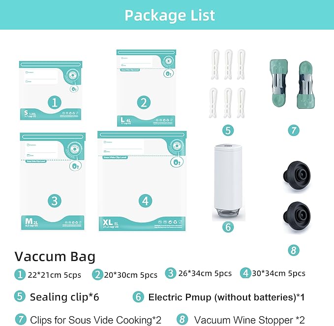 CABIBOX Handheld Electric Vacuum Sealer Machine Kit with 20Pcs Bags, 60KPa powerful suction, 5X freshness extension, 0.2mm double zipper storage, ideal for sous vide cooking & meal prep