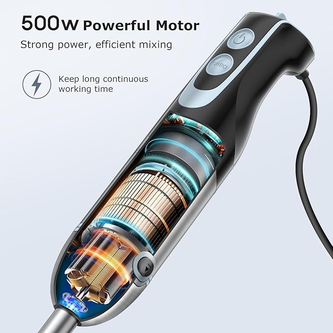 Immersion Blender Handheld, 2-In-1 Hand Blender with 12-Speeds & Turbo Mode